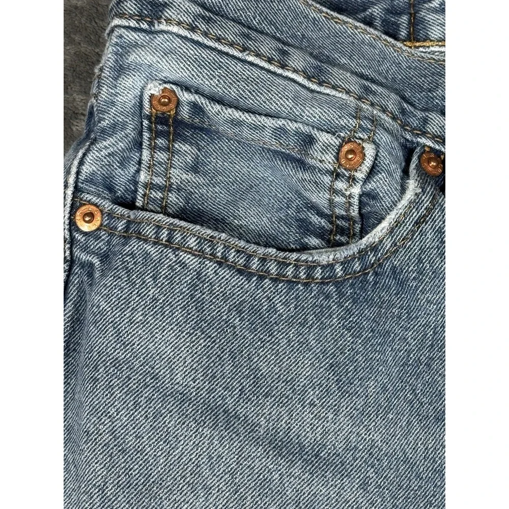 Levi's 505 Jeans Mens 33x27 Light Wash Blue Straight Leg Regular Fit Frayed Hem